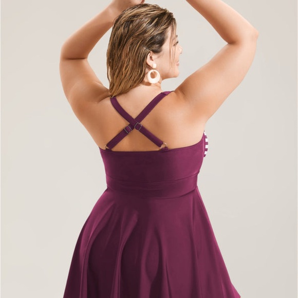 BloomChic Burgundy and White Striped Swim Dress - Picture 5 of 9